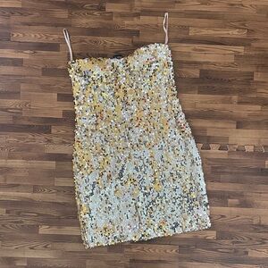 As You Wish Strapless Gold Sequin Dress Medium